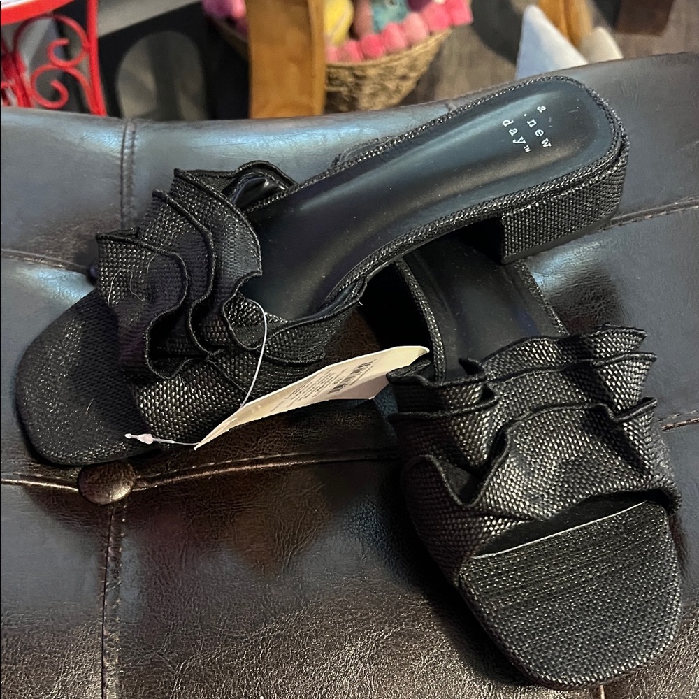 a new day Black Ruffle Sandals